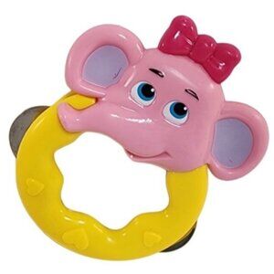 Vintage Rare HTF Pink Elephant Toy Tambourine Hard Plastic Works Girls Yellow